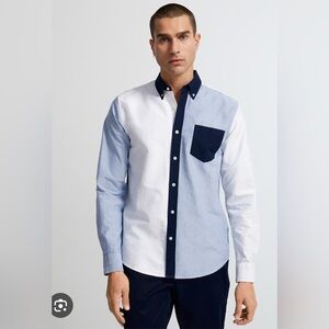 LE31 | Men's Two-Tone Blue & White Block Oxford Shirt